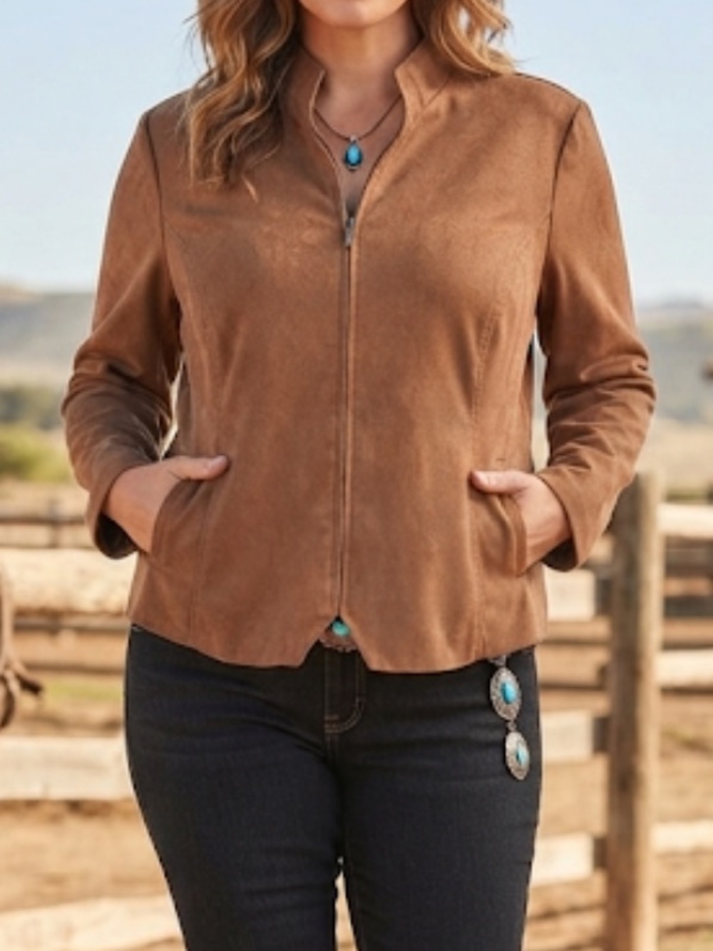BRIGGS NEW YORK Brown Faux Suede Lightweight Jacket 1X